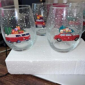 Festive Holiday Stemless Wine Glasses